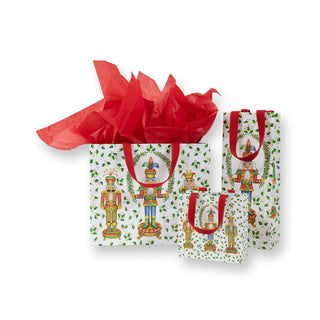 Caspari Nutcracker Christmas White Gift Bags 10056B3