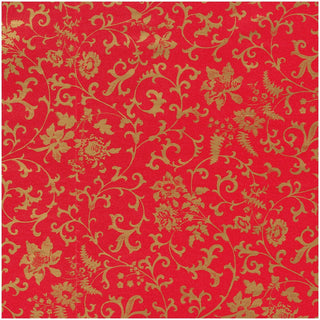 Caspari Flora Scrollwork Red & Gold Gift Wrap - One 30" X 8' Roll 101110RC