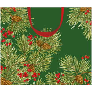 Caspari Evergreen And Berries Dark Green Gift Bags - includes 1 Gift Bags 101310B3