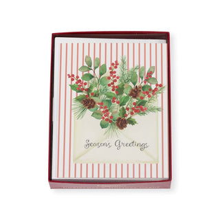 Caspari Season's Greetings Of Greenery Boxed Christmas Cards - 16 Christmas Cards & 16 Envelopes 103208