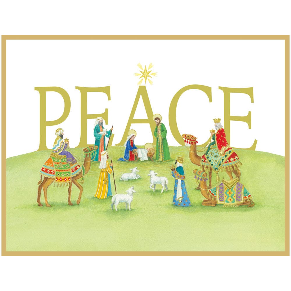 Peace Nativity Scene Large Personalized Christmas Cards Caspari