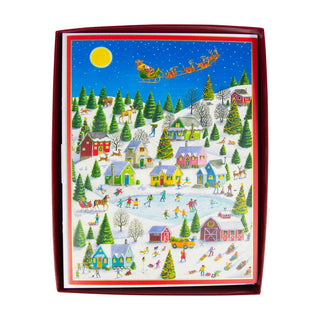 Caspari Ice Skating At Christmas Large Boxed Christmas Cards - 15 Christmas Cards & 15 Envelopes 103310