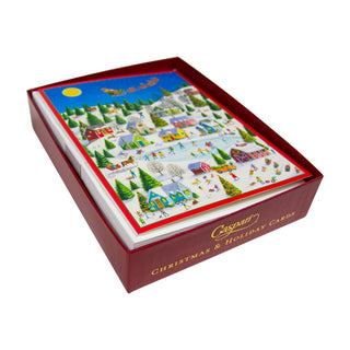 Caspari Ice Skating At Christmas Large Boxed Christmas Cards - 15 Christmas Cards & 15 Envelopes 103310