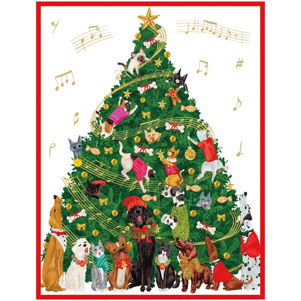 Dogs And Cats Christmas Tree Large Personalized Christmas Cards Caspari