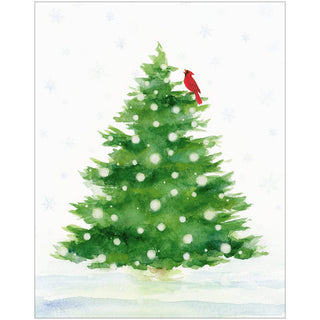Caspari Snowy Tree with Cardinal Petite Boxed Christmas Cards - includes 15 cards & envelopes 104016