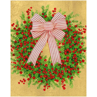 Caspari GREENERY AND BERRY WREATH WITH BOW CHRISTMAS CARD BOX A SIZE 15 IN 105004