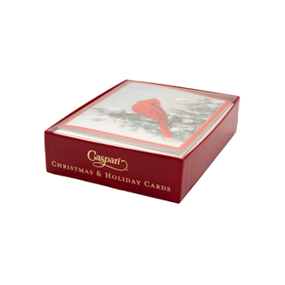 Cardinal And Evergreen Petite Boxed Christmas Cards - includes 15 cards & envelopes