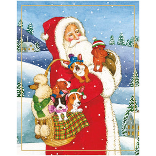 Caspari SANTA WITH DOGS CHRISTMAS CARD BOX A SIZE 15 IN 105012