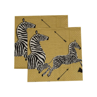 Caspari Zebras Paper Cocktail Napkins in Gold - 20 Per Package 12181C