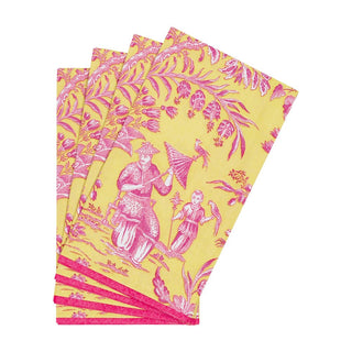 Caspari Silk Road Toile Chartreuse Guest Towel Napkins - 15 Per Package 12473G