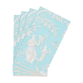 Caspari Silk Road Toile Robin's Egg Guest Towel Napkins - 15 Per Package 12475G
