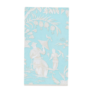 Caspari Silk Road Toile Robin's Egg Guest Towel Napkins - 15 Per Package 12475G