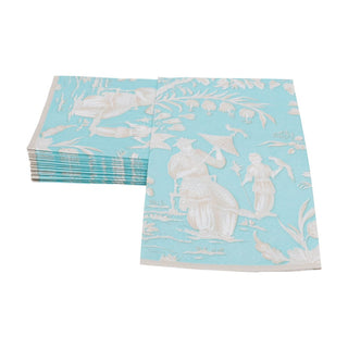 Caspari Silk Road Toile Robin's Egg Guest Towel Napkins - 15 Per Package 12475G