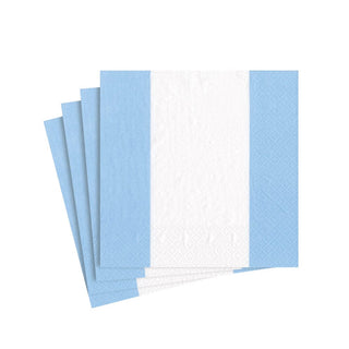 Caspari Bandol Stripe Light Blue Cocktail Napkin - package of 20 15355C