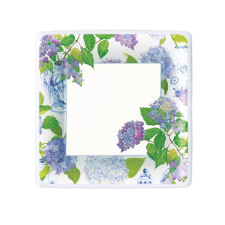 Caspari Hydrangeas and Porcelain Square Salad/Dessert Plates - pack of 8 16400SP