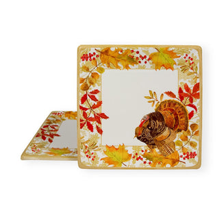 Caspari Woodland Turkey Square Paper Dinner Plates - 8 Per Package 17110DP