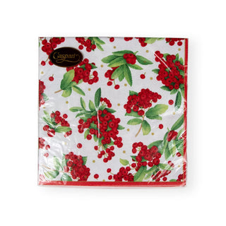 Caspari Christmas Berry Paper Dinner Napkins in Red - 20 Per Package 17230D