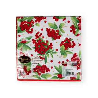 Caspari Christmas Berry Paper Dinner Napkins in Red - 20 Per Package 17230D