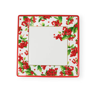 Caspari Christmas Berry Square Paper Dinner Plates in Red - 8 Per Package 17230DP