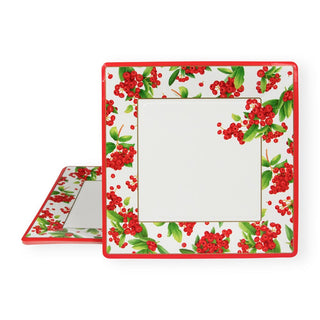 Caspari Christmas Berry Square Paper Dinner Plates in Red - 8 Per Package 17230DP
