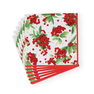 Caspari Christmas Berry Paper Luncheon Napkins in Red - 20 Per Package 17230L