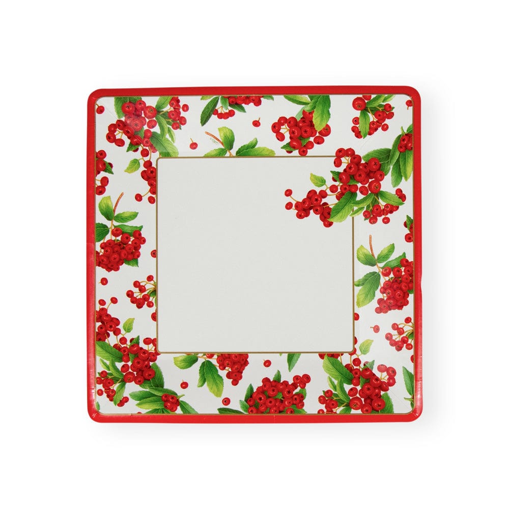 Christmas Berry Square Paper Salad & Dessert Plates in Red 8 Per Pac