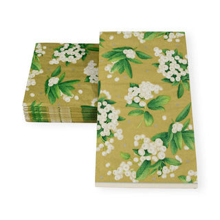 Caspari Christmas Berry Paper Guest Towel Napkins in Gold & White - 15 Per Package 17231G