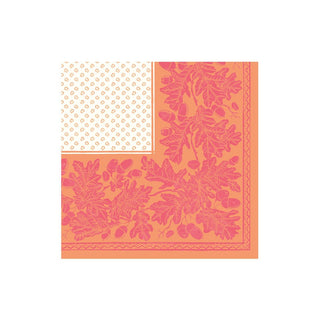 Caspari Oak Leaves & Acorns Orange & Fuchsia Boxed Cocktail Napkins - 30 Per Package 17290B
