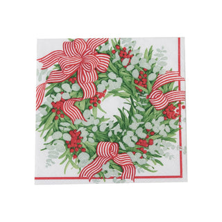 Caspari Ribbon Stripe Wreath Cocktail Napkins - 20 Per Package 17540C