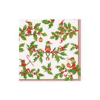 Caspari Jingle Elves Boxed Cocktail Napkins - 40 Per Box 17580B