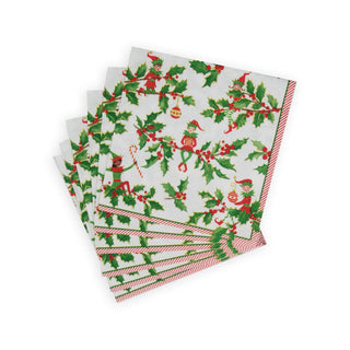 Caspari Jingle Elves Luncheon Napkins - 20 Per Package 17580L