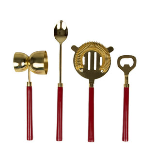 Caspari Red & Shiny Brass Bar Tool Sets 17850