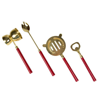 Caspari Red & Shiny Brass Bar Tool Sets 17850