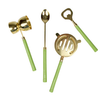 Caspari Moss Green & Shiny Brass Bar Tool Sets 17851