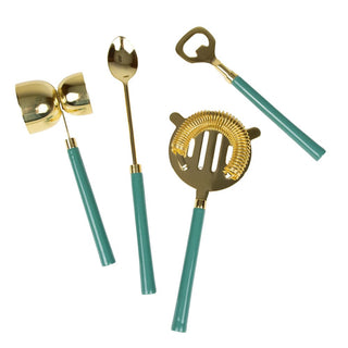 Caspari Turquoise & Shiny Brass Bar Tool Sets 17852