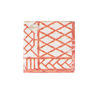 Caspari Bamboo Screen Coral Paper Linen Dinner Napkins - 12 Per Package 17882DG