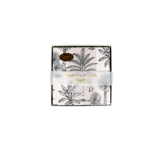 Caspari Southern Palms Flax & White Boxed Cocktail Napkins - 40 Per Box 17950B