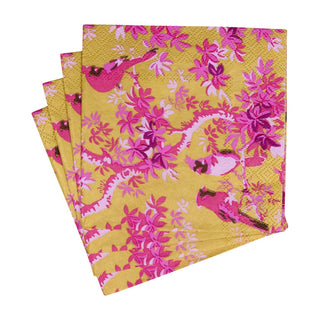 Caspari Scenic Songbirds Rose & Gold Cocktail Napkins - 20 Per Package 18082C