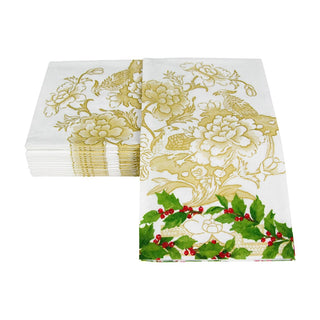 Caspari Holly Ceramic Ivory & Gold Guest Towel Napkins - 15 Per Package 18090G