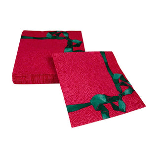 Caspari Tied With A Bow Red & Spruce Luncheon Napkins - 20 Per Package 18110L