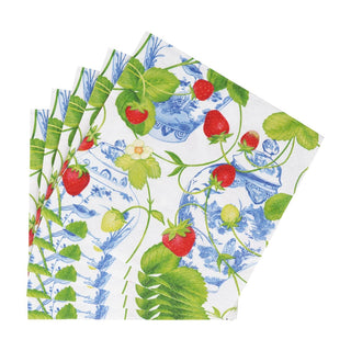 Caspari Strawberries And Cream Luncheon Napkins - 20 Per Package 18400L