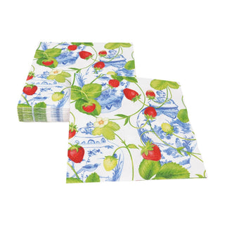 Caspari Strawberries And Cream Luncheon Napkins - 20 Per Package 18400L