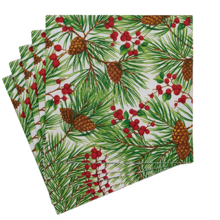Evergreen and Berries White Dinner Napkins - includes 20 Dinner Napkins