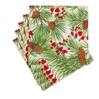 Evergreen And Berries White Luncheon Napkins - includes 20 Luncheon Napkins