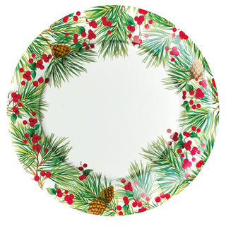Caspari Evergreen And Berries White Paper Dinner Plates - includes 8 Paper Dinner Plates 18620DP