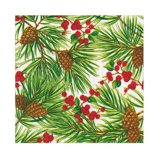 Caspari Evergreen And Berries White Luncheon Napkins - includes 20 Luncheon Napkins 18620L
