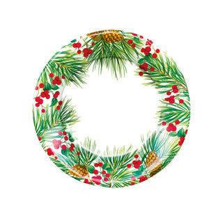 Caspari Evergreen And Berries White Paper Salad & Dessert Plates - includes 8 Paper Salad & Dessert Plates 18620SP