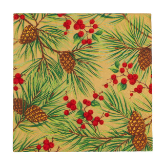 Evergreen And Berries Gold Luncheon Napkins - includes 20 Luncheon Napkins