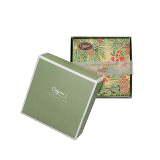 Caspari Evergreen And Berries Gold Boxed Cocktail Napkins - includes 12 Boxed Cocktail Napkins 18621B