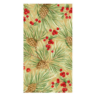 Caspari Evergreen And Berries Gold Guest Towels - includes 15 Guest Towels 18621G